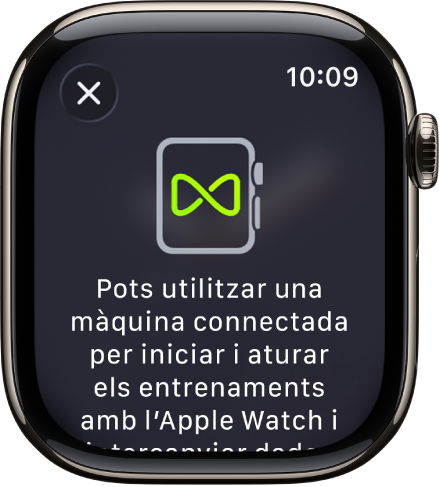 Pantalla d’enllaç que apareix quan s’enllaça l’Apple Watch amb màquines de gimnàs.