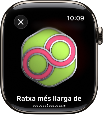 L’Apple Watch amb l’assoliment d’un premi. Sota el premi hi ha la seva descripció. Pots arrossegar per girar el premi.