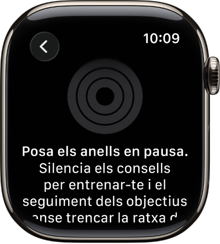 La pantalla “Posa en pausa els anells”.