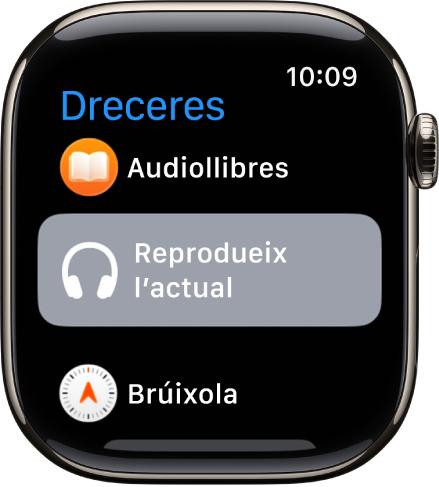 L’app dreceres mostrant‑ne tres: Temporitzador de descans, Brúixola i Registrar el retorn.