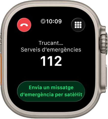 Una pantalla on es mostra el missatge “Sense connexió” després d’intentar trucar als serveis d’emergències. El botó “Missatge d’emergència” és a la part inferior.