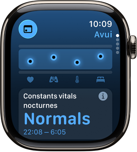 Una pantalla de l’app Constants Vitals amb les mètriques nocturnes de salut.