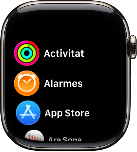 La pantalla d’inici en vista de llista les apps per ordre alfabètic.