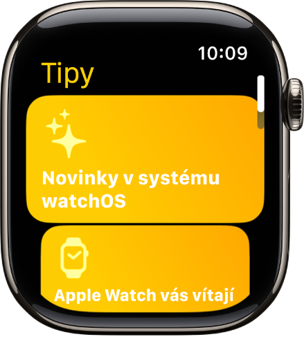 Aplikace Tipy zobrazující sbírky tipů, například Seznamte se s Apple Watch.