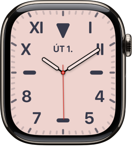 Kalifornský ciferník, kombinující římské číslice s arabskými. Zobrazuje se na něm datum a komplikace Fáze Měsíce.