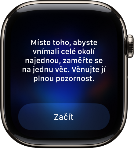 Aplikace Všímavost zobrazující myšlenku, nad kterou se můžete zamyslet. Dole je vidět tlačítko Začít.