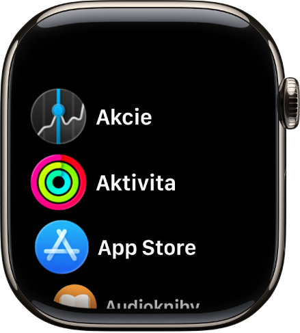 Plocha seznamem aplikací v abecedním pořadí.