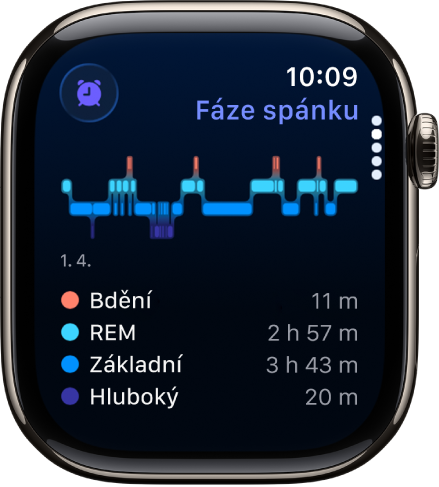 Aplikace Spánek s odhadem doby strávené v bdělém stavu, REM fázi a základním a hlubokém spánku