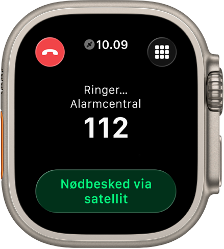 En skærm viser ”Ingen forbindelse” efter et forsøg på opkald til alarmcentralen. Knappen Nødbesked er nederst.