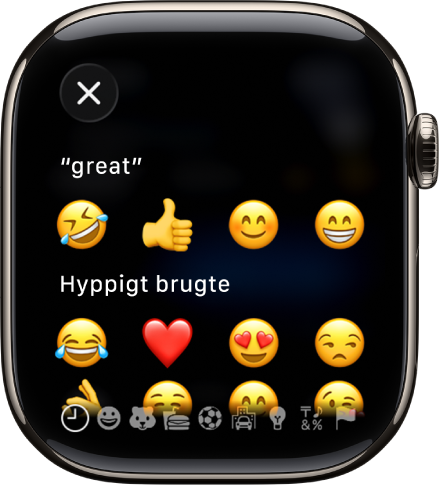 Skærm med tekstfeltet viser emoji.