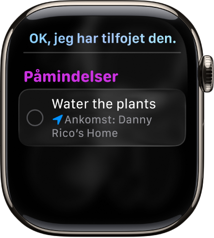 Siri-skærmen, der viser en påmindelse, som føjes til en huskeliste.