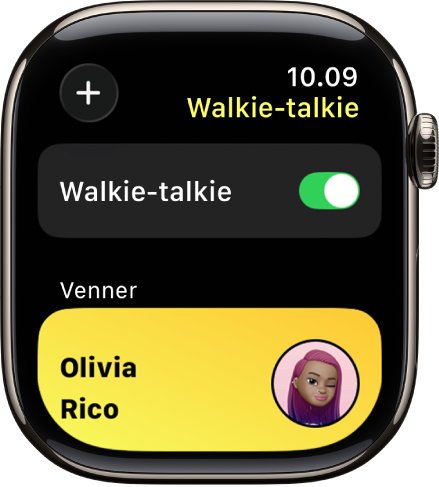 Skærmen Walkie-talkie, som viser knappen Walkie-talkie øverst og en ven nederst.
