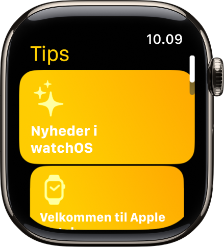 Appen Tips, der viser samlinger med tips, f.eks. Velkommen til Apple Watch.