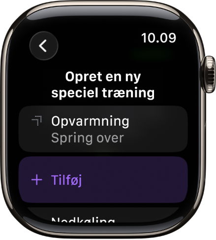 Appen Træning viser en skærm til oprettelse af en speciel træning.