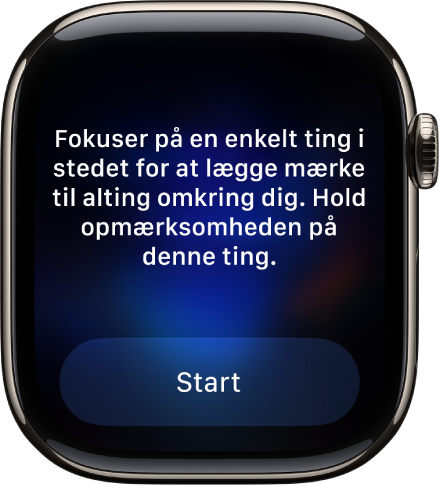 Appen Mindfulness, der viser en tanke, du kan reflektere over. Knappen Start er nedenunder.