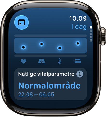 En skærm i Vitalparametre, der viser natlige sundhedsmålinger.