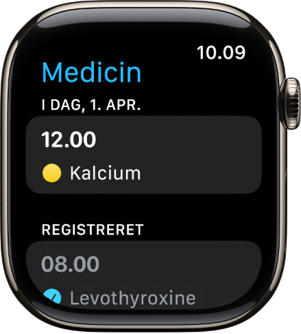 Appen Medicin, der viser en liste over registrerede medikamenter.