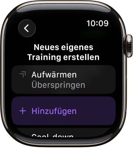 Die App „Training“ mit einer Anzeige zum Erstellen eines eigenen Trainings.