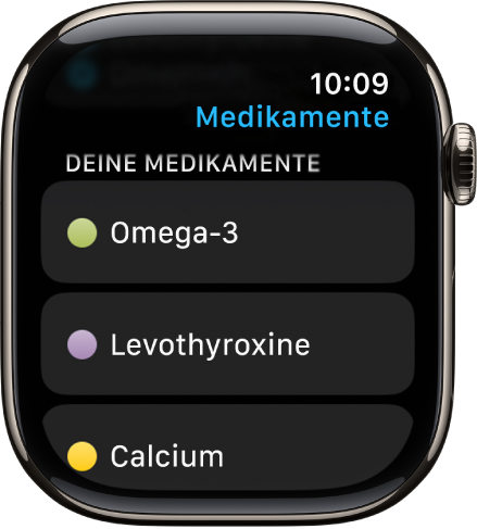 Die App „Medikamente“ mit einer Liste aller Medikamente.