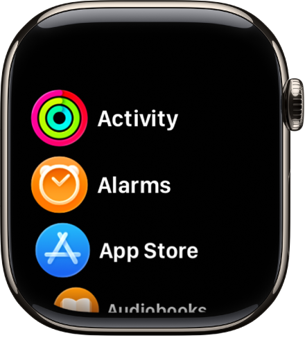 The Home Screen in list view, with apps in alphabetical order.