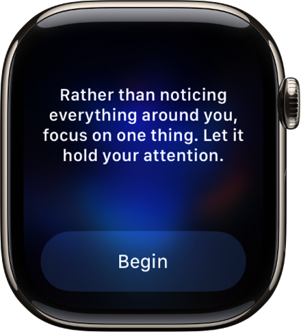 The Mindfulness app showing a thought you can reflect on. A Begin button is below.