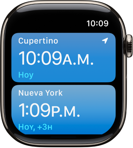 La app Reloj Mundial con una lista de ciudades.