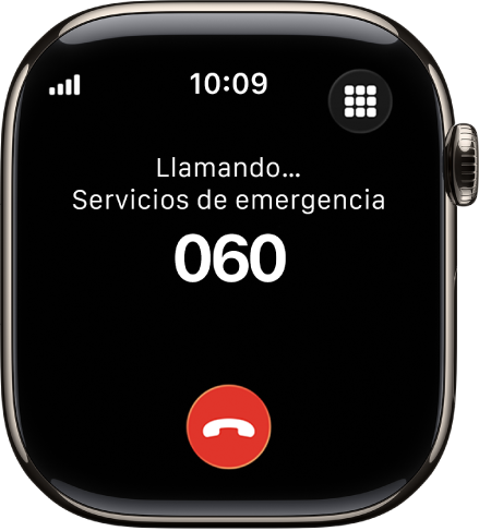 Una pantalla mostrando una llamada en curso a los servicios de emergencia.