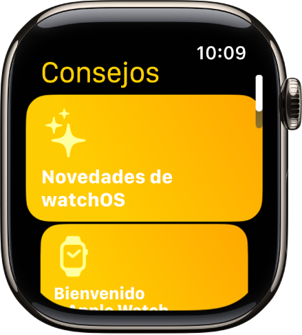 La app Consejos mostrando colecciones de consejos, como la de Te damos la bienvenida al Apple Watch.