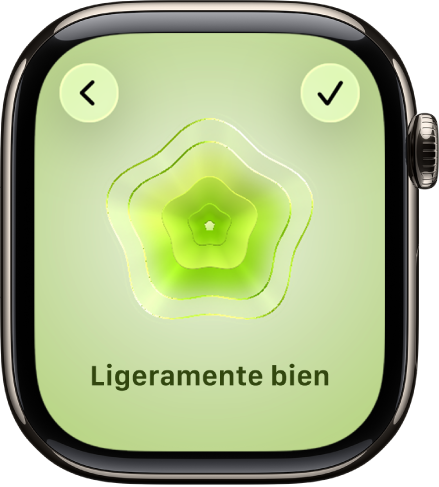 La pantalla de la app Atención Plena mostrando la pantalla Estado de ánimo con una imagen en el centro. Debajo se enumera una emoción.