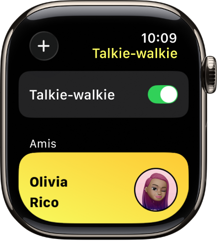 L’écran Talkie-walkie affichant l’interrupteur Talkie-walkie vers le haut et un ami en bas.