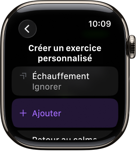 L’app Exercice affichant un écran pour la création d’un exercice personnalisé.