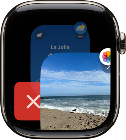 ״מחליף היישומים״ מופיע עם הכפתור ״מחיקה״ בצד ימין וחלק מיישום בצד שמאל. יש להקיש על הכפתור ״מחיקה״ כדי להסיר את היישום מ״מחליף היישומים״.