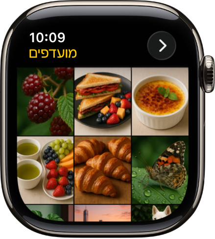 היישום ״תמונות״ ב‑Apple Watch מציג אלבום בשם ״מועדפים״, עם כמה תמונות שמופיעות ברשת.