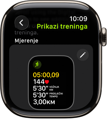 Na zaslonu Prikazi treninga prikazuje se prikaz mjerenja treninga za trening planinarenja.