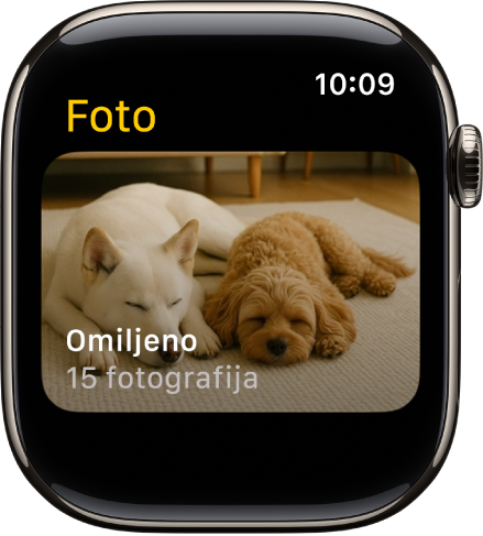Aplikacija Foto na Apple Watchu s prikazom albuma Omiljeno.