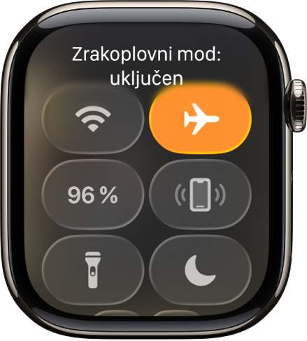 Kontrolni centar s istaknutom tipkom za Zrakoplovni mod kako bi se prikazalo da je Zrakoplovni mod uključen.