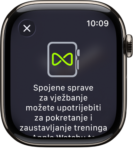 Zaslon uparivanja koji se prikazuje kada uparite Apple Watch sa spravama u teretani.