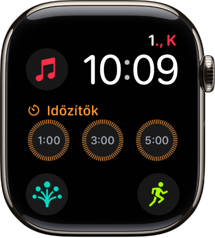 A Moduláris óraszámlap a jobb felső részén látható dátummal és idővel, valamint hat komplikációval: A bal felső részen a Föld, középen az Időzítők, alul pedig az Edzés, az Iránytű és a Lelkiállapot látható.