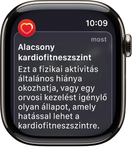 Pulzusszámra vonatkozó figyelmeztetés, amely alacsony kardiofitnesz-szintről számol be.