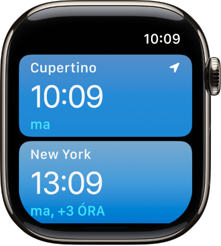 A Világóra app a városok listájával.