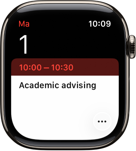 A Naptár képernyőn egy esemény látható a dátummal, idővel és címmel együtt.