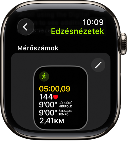 Az Edzésnézetek képernyő, amelyen a Mérőszámok edzésnézet látható egy túrázáshoz.