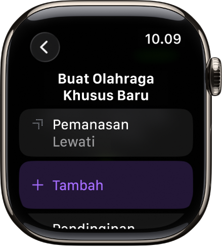 App Olahraga yang menampilkan layar untuk membuat Olahraga Khusus.