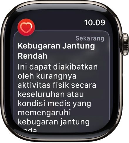Peringatan Detak Jantung, menunjukkan kebugaran jantung rendah.