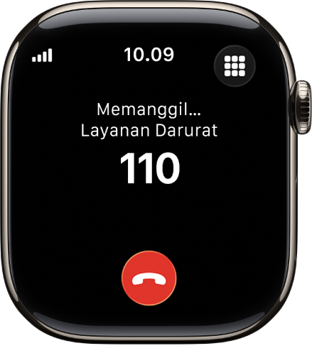 Layar yang menampilkan panggilan ke layanan darurat sedang berlangsung.