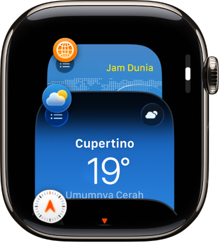 Pengalih App yang menampilkan tiga app yang baru digunakan.