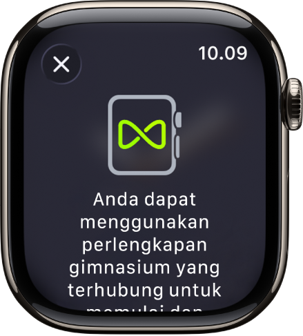 Layar pemasangan yang muncul saat Anda memasangkan Apple Watch Anda dengan alat gimnasium.