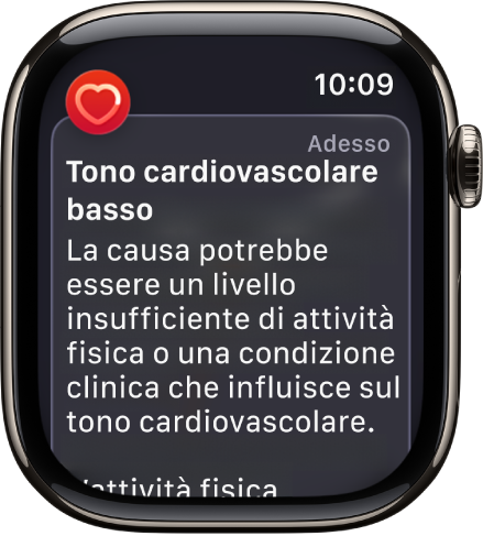 Una notifica sul battito cardiaco che indica un tono cardiovascolare basso.