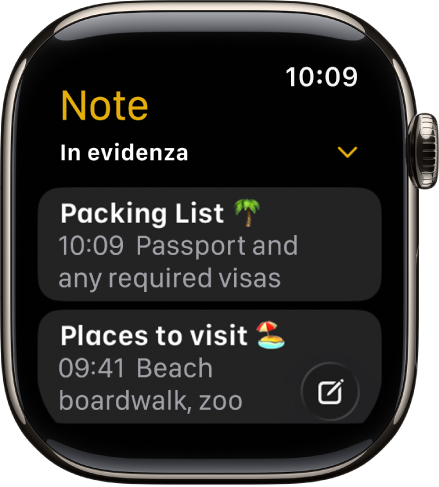 Un elenco di note con in alto alcune note in evidenza.