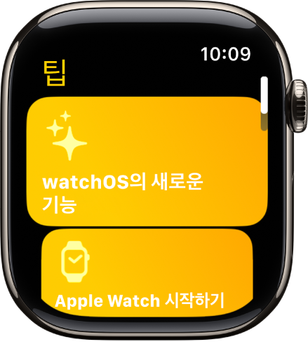 Apple Watch 시작하기와 같은 팁 모음이 표시된 팁 앱.